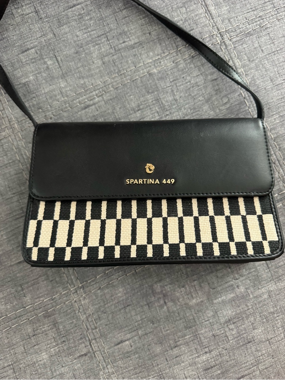 Spartina 449 Black and Cream Checker Woven Crossbody